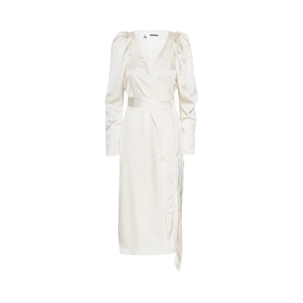 Satin Midi Wrap Dress Egret