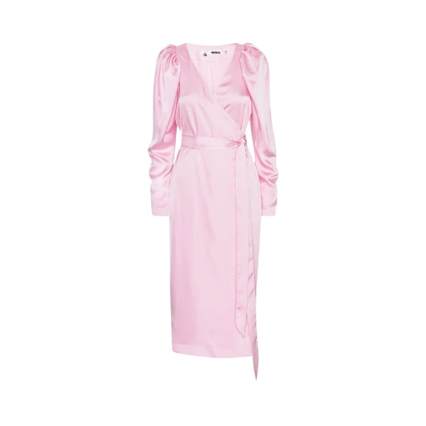 Satin Midi Wrap Dress Pink