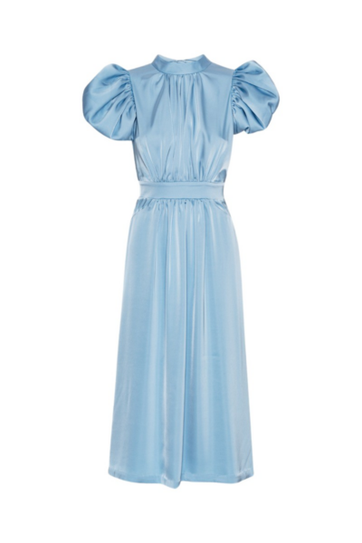 Satin Puff Midi Dress Blue