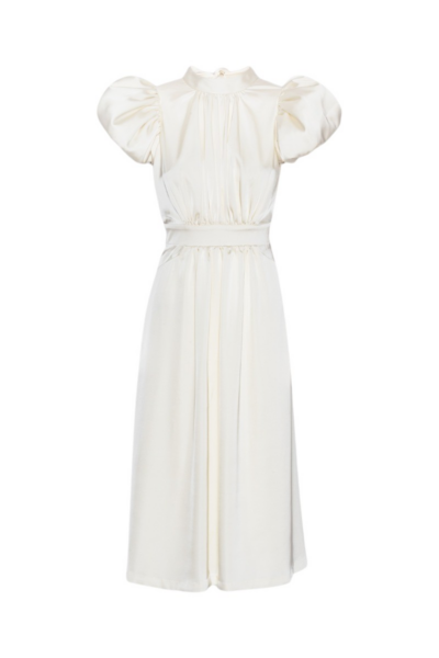 Satin Puff Midi Dress Egret
