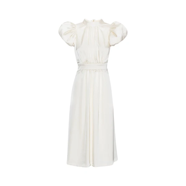 Satin Puff Midi Dress Egret