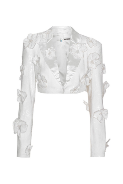 Sequin Flower Blazer Egret