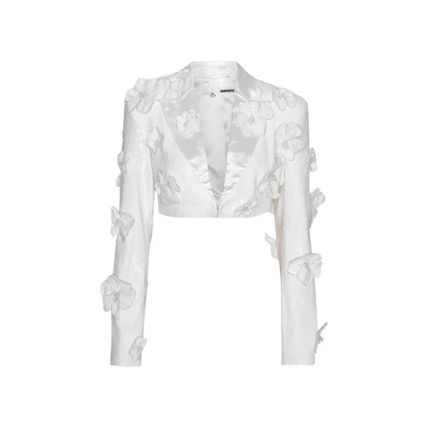 Sequin Flower Blazer Egret