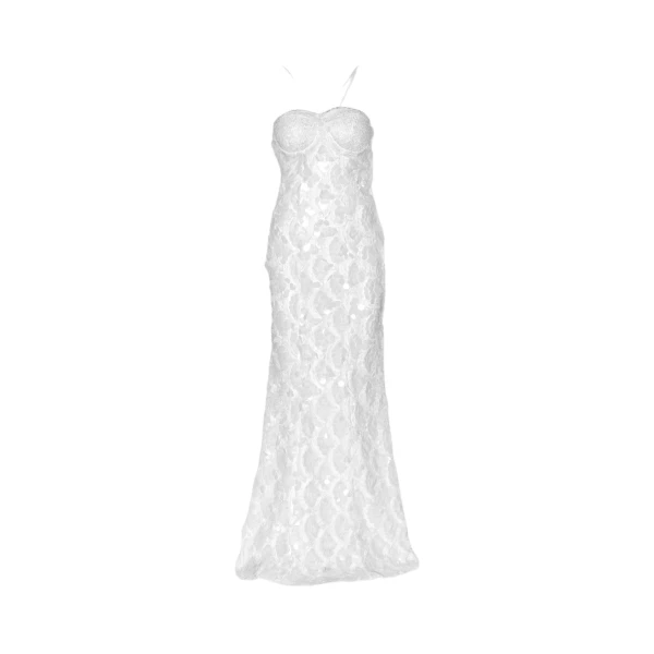 Sequin Maxi Slip Dress Egret