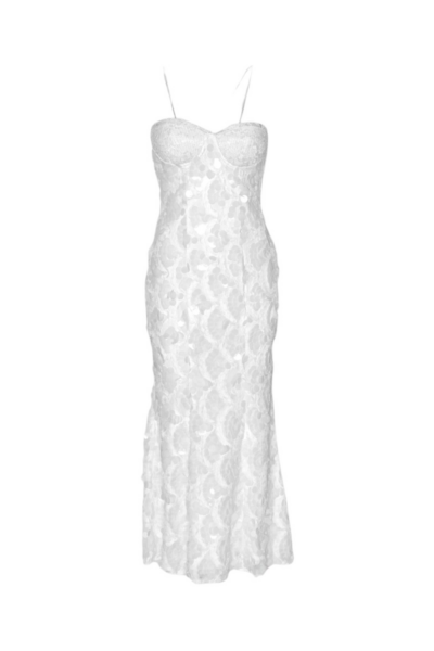 Sequin Midi Slip Dress Egret