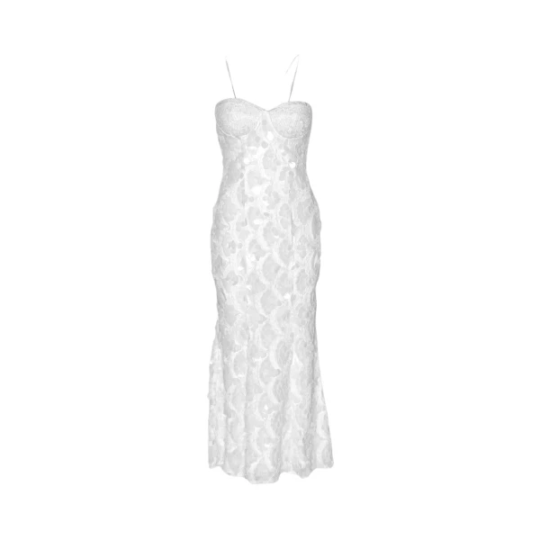 Sequin Midi Slip Dress Egret