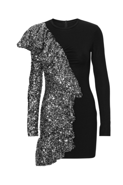 Sequin Ruffle Ls Dress Black