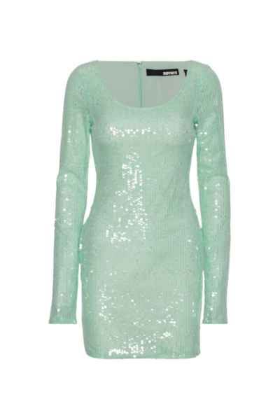 Sequins Mini Ls Dress Mint Green