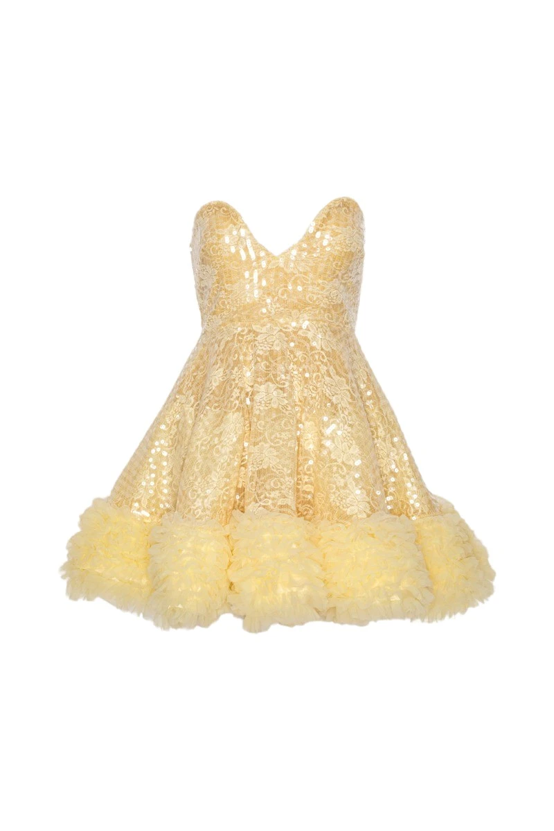 Rotate-Birger-Christensen-Sequins-Mini-Ruffle-Dress-Yellow17241_nobg Sequins Mini Ruffle Dress Yellow - Image 1
