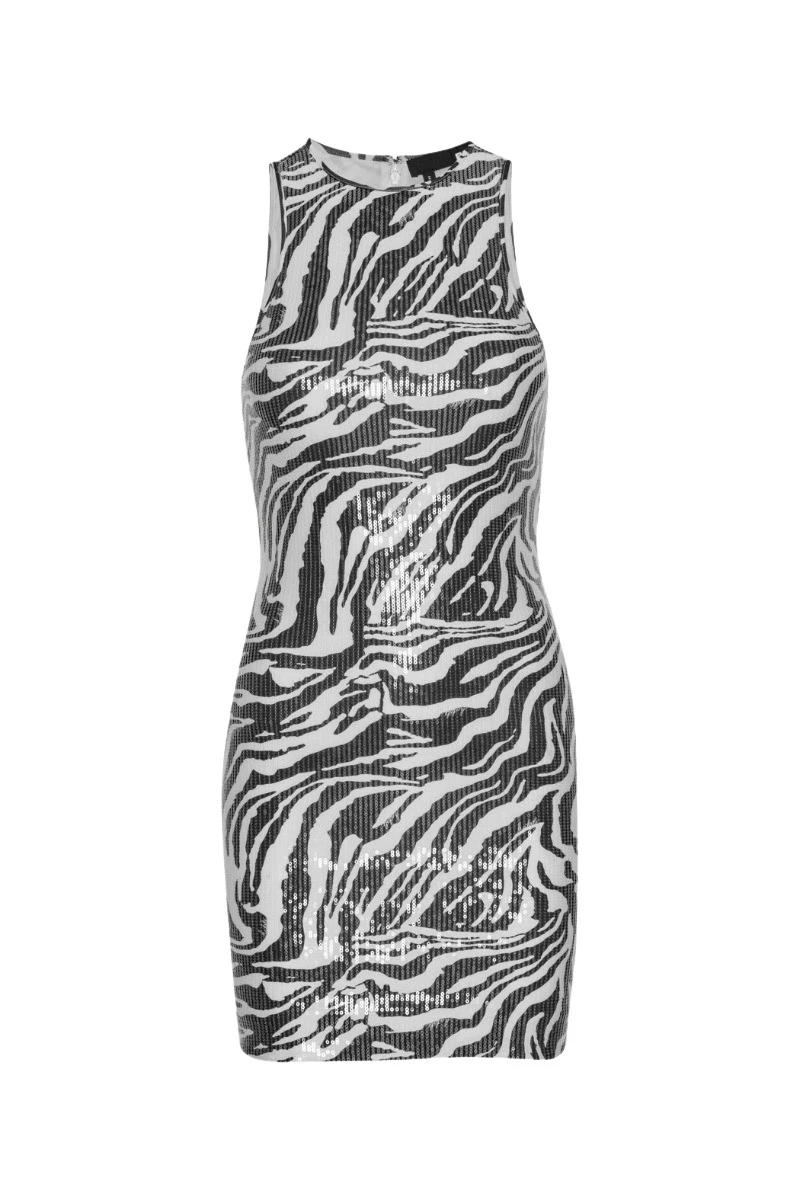 Rotate-Birger-Christensen-Sequins-Sleeveless-Dress-Zebra-Print97159_nobg Sequins Sleeveless Dress Zebra Print - Image 1