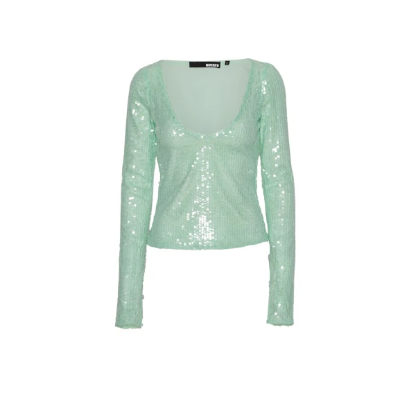 Sequins V-Neck Top Mint Green