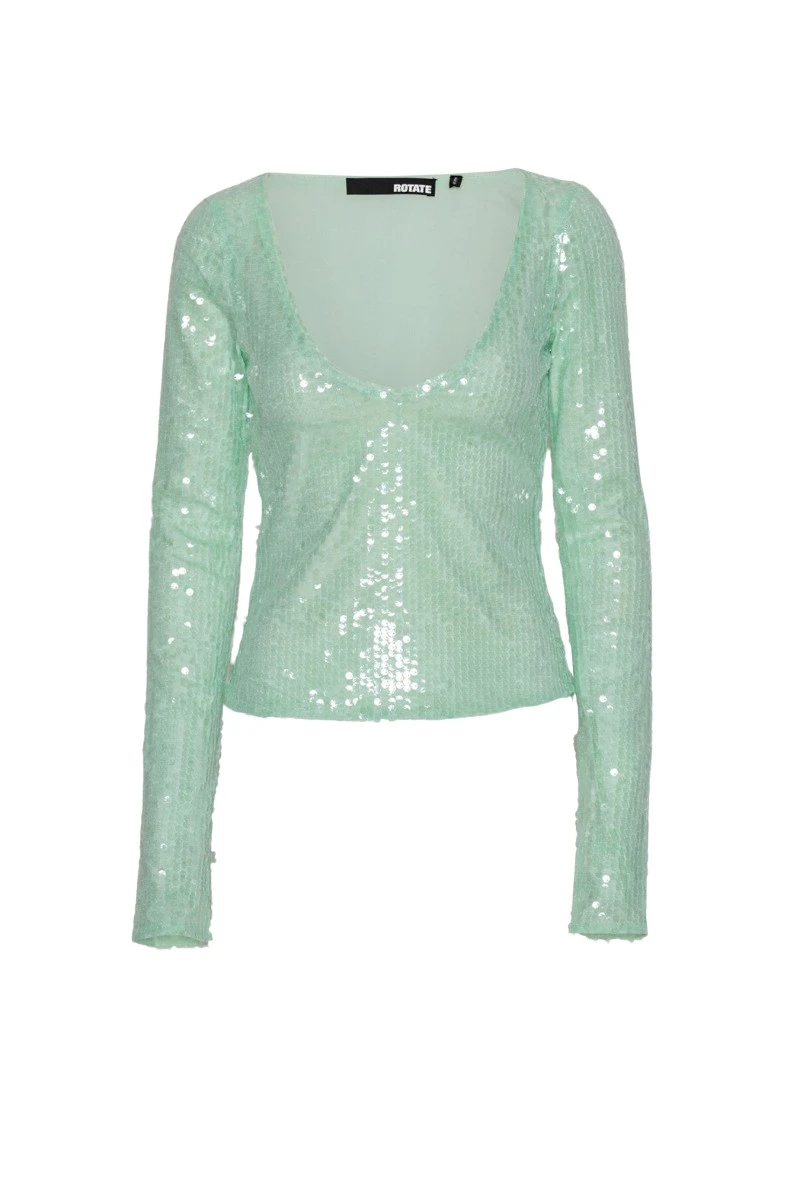 Rotate-Birger-Christensen-Sequins-V-Neck-Top-Mint-Green24633_nobg Sequins V-Neck Top Mint Green - Image 1