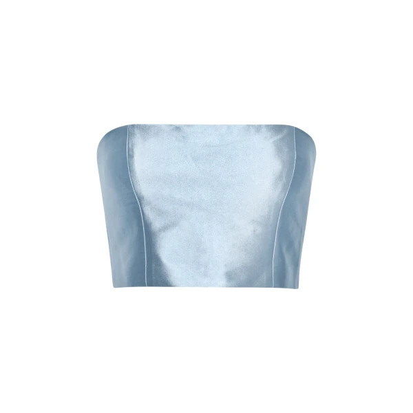 Shiny Suiting Crop Top Blue