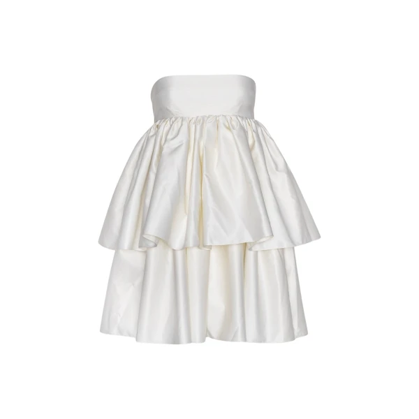 Soft Twill Ruffled Dress Egret