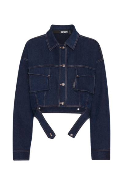 Stretch Cropped Jacket Dark Blue Denim