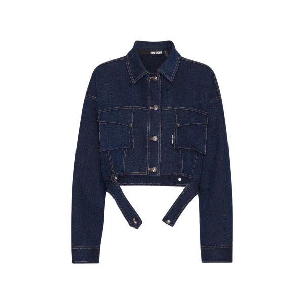 Stretch Cropped Jacket Dark Blue Denim