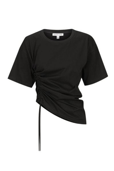 Alda Asymmetrical Drawstring T Shirt - Black