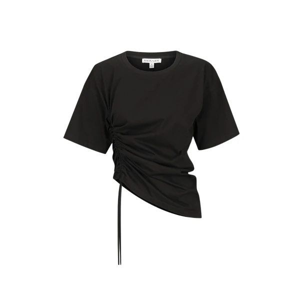Alda Asymmetrical Drawstring T Shirt - Black