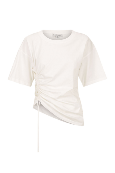 Alda Asymmetrical Drawstring T Shirt - White