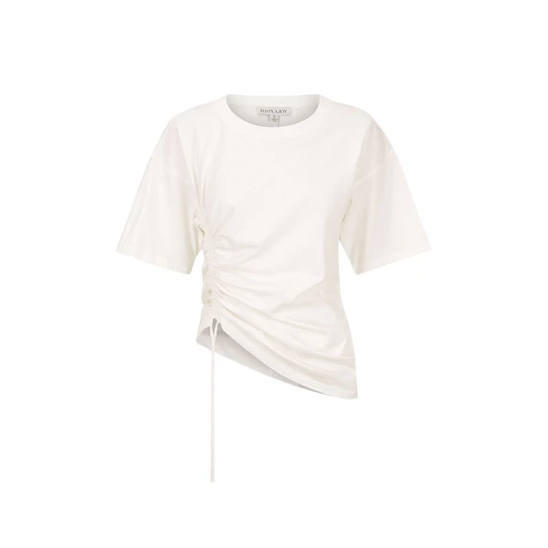 Alda Asymmetrical Drawstring T Shirt - White
