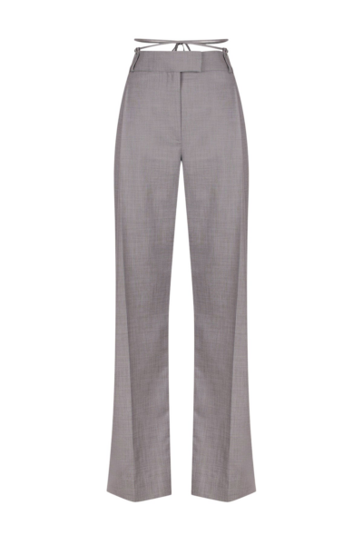 Asher Pleat Front Pant With Tie - Steel Grey