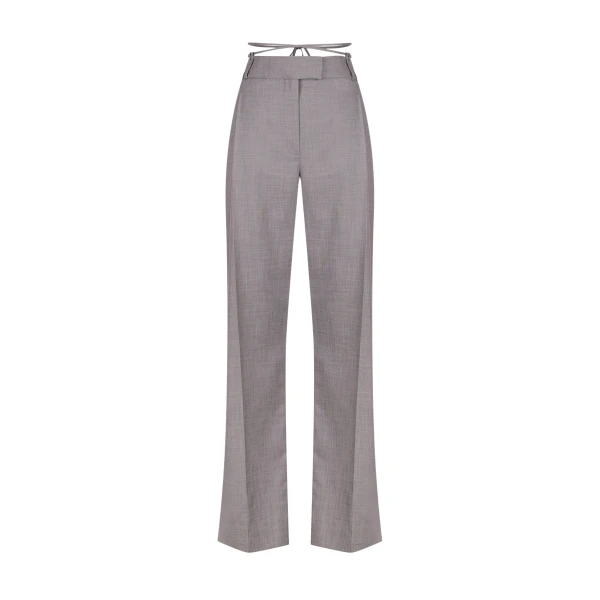 Asher Pleat Front Pant With Tie - Steel Grey