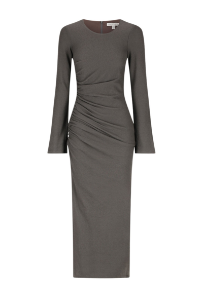 Beau Gathered Long Sleeve Midi Dress - Dark Ash