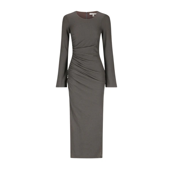 Beau Gathered Long Sleeve Midi Dress - Dark Ash