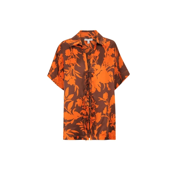Flora Silk Short Sleeve Relaxed Shirt With Ties