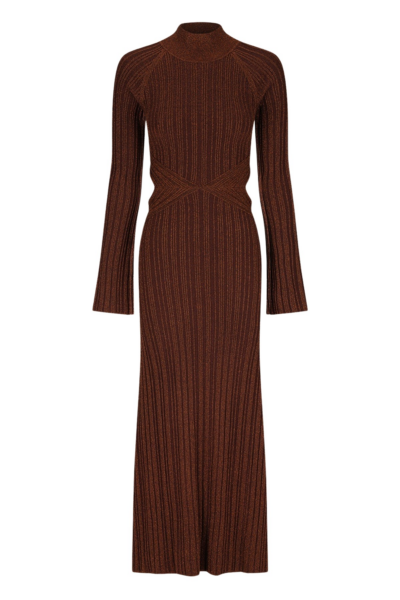 Kamari Long Sleeve Cut Out Midi Dress - Brandy Brown