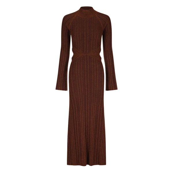 Kamari Long Sleeve Cut Out Midi Dress - Brandy Brown