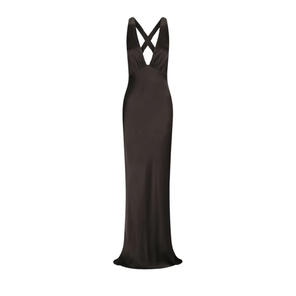 La Lune Plunged Cross Back Maxi Dress - Black