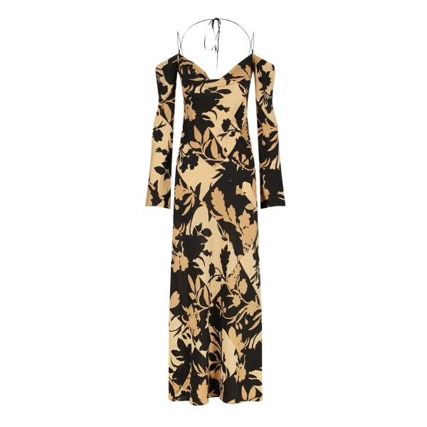 Lai Silk Off The Shoulder Tie Maxi Dress