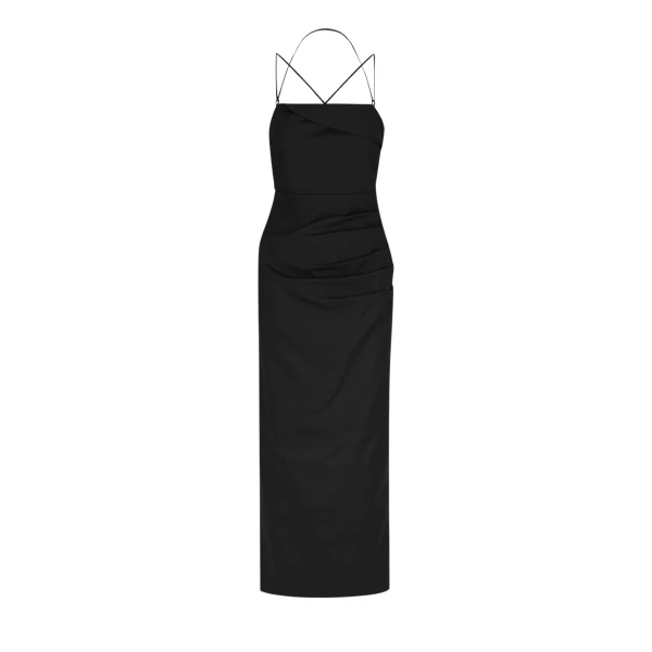 Lani Draped Cross Back Midi Dress - Black