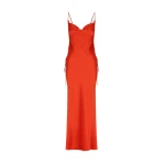 Milenna Silk Cowl Neck Lace Up Maxi Dress - Chilli Red