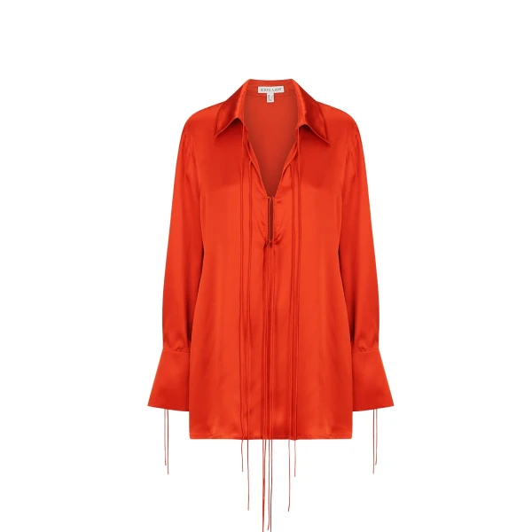 Milenna Silk Shirt Tie Mini Dress - Chilli Red