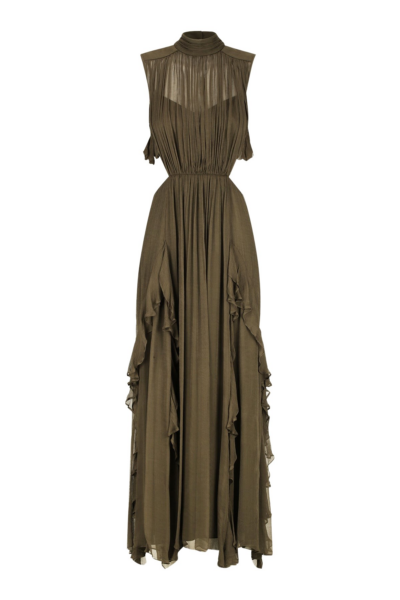 Oden Backless Frill Maxi Dress - Olive