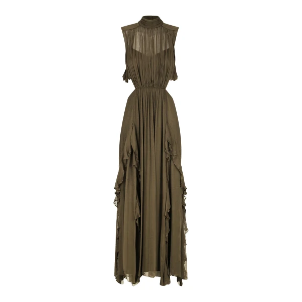 Oden Backless Frill Maxi Dress - Olive