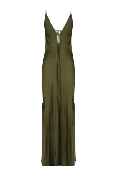 Shae Plunged Slip Tie Maxi Dress - Pine Green