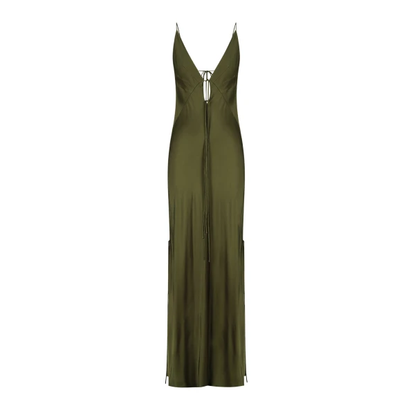 Shae Plunged Slip Tie Maxi Dress - Pine Green