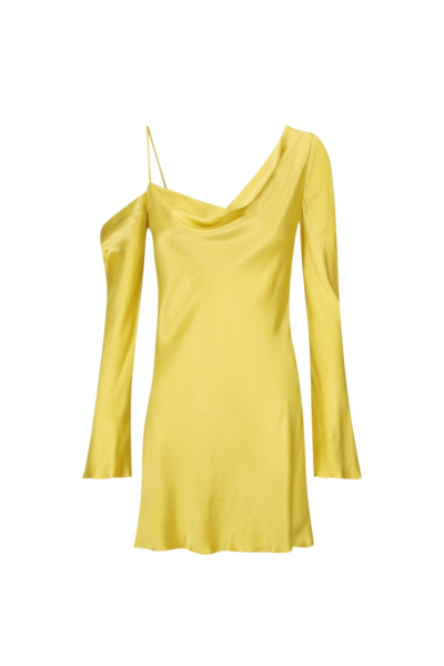 Sofia Asymmetrical Long Sleeve Mini Dress - Lime