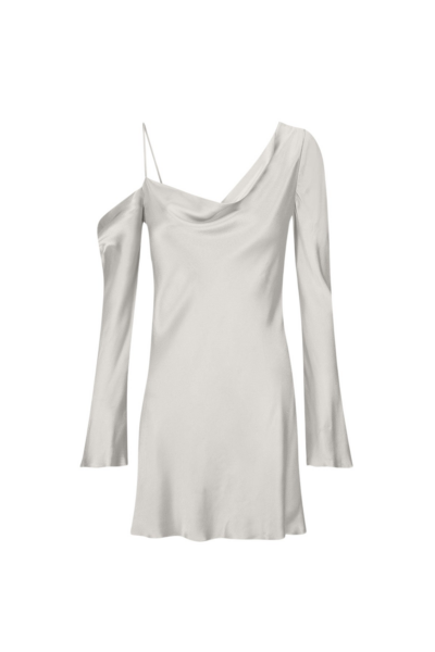 Sofia Asymmetrical Long Sleeve Mini Dress - Silver