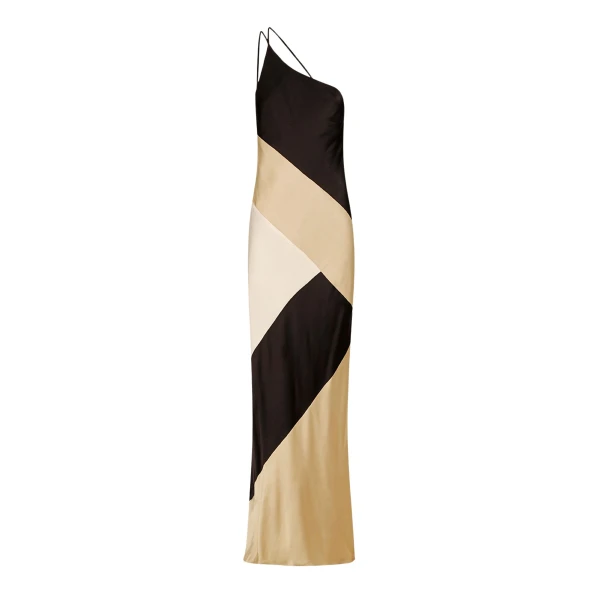 Sofia Contrast One Shoulder Cowl Back Maxi Dress - Black/Multi
