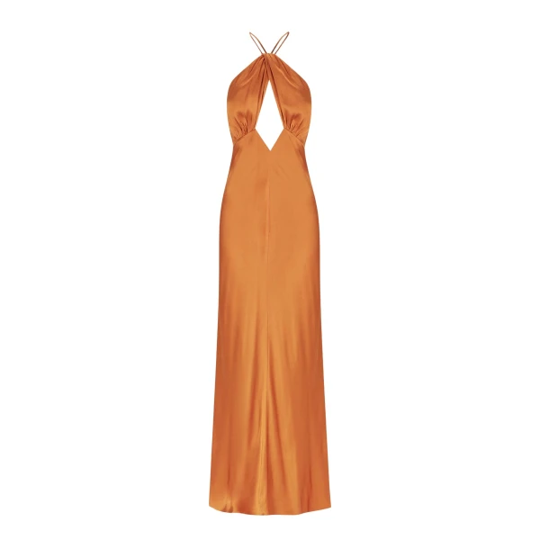 Sofia Cross Back Halter Maxi Dress - Ginger