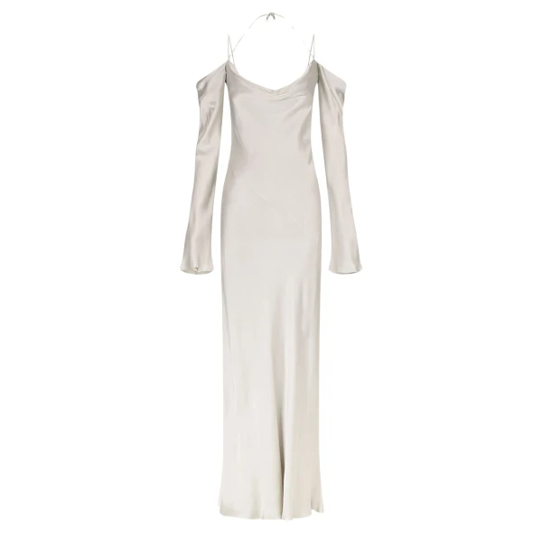 Sofia Off Shoulder Tie Maxi Dress - Silver