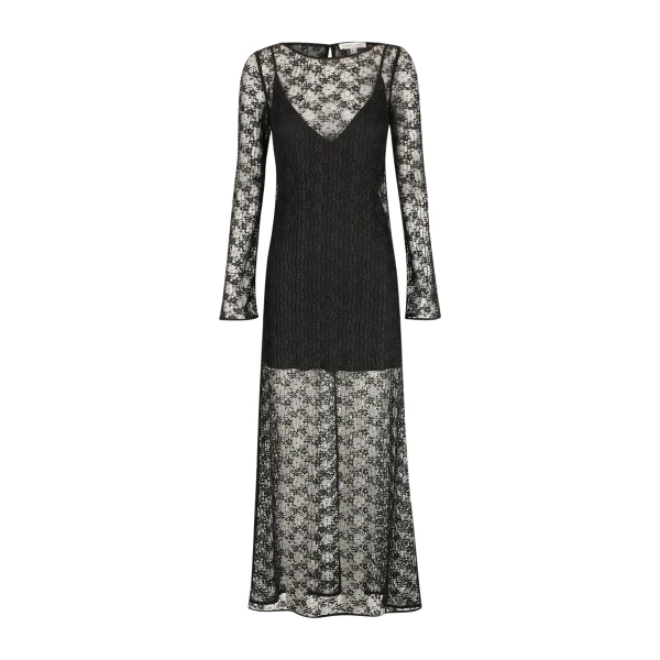 Sol Lace Long Sleeve Midi Dress - Black