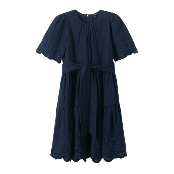 Cheesecloth Broderie Short Swing Dress + Belt