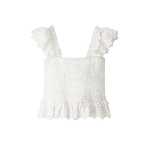 Cotton Delicate Broderie Shirred Top