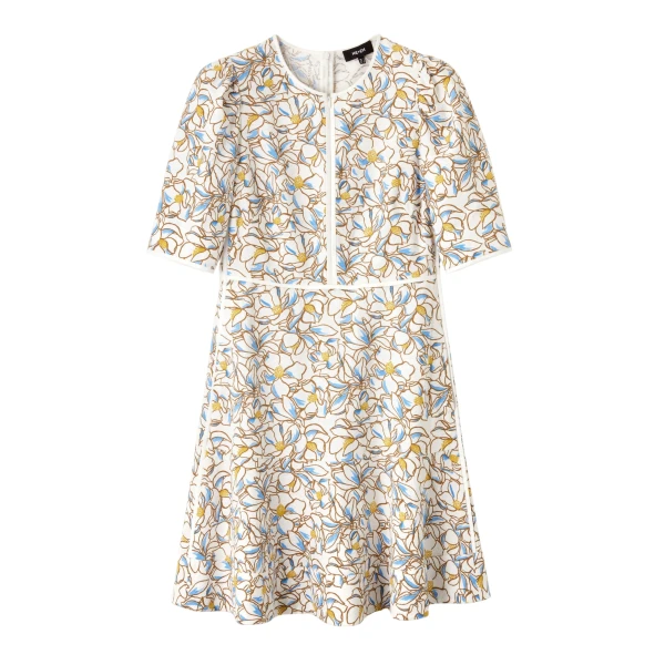 Cotton Jacquard Floral Print Fit and Flare Dress