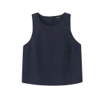 Linen-Blend Crop Boxy Vest